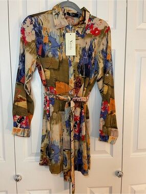 Umi Multicolor Abstract Print Long-Sleeve Shirt Dress - Multi